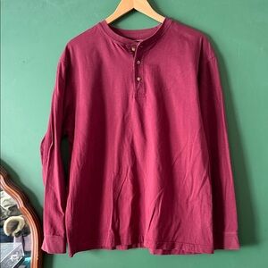 L.L. Bean Maroon Traditional Fit Mens L Long Sleeve Henley Outdoor Hiking Layer